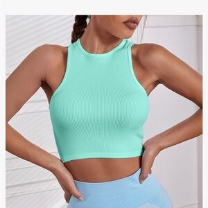SHEIN Mint Green Ribbed Athletic Cropped Tank Top